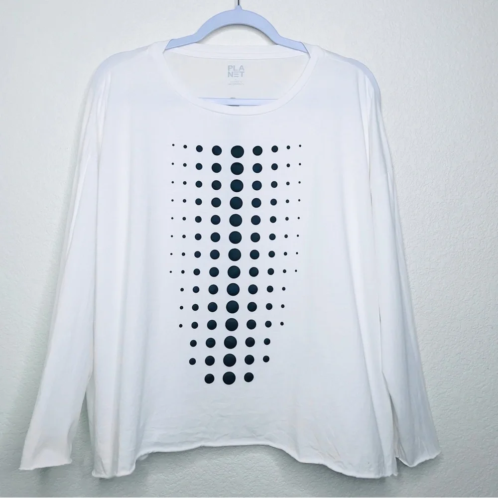 PLANET BY LAUREN G Dot Dot Dot Luxury Boxy T-Shirt White Black - Picture 4 of 13